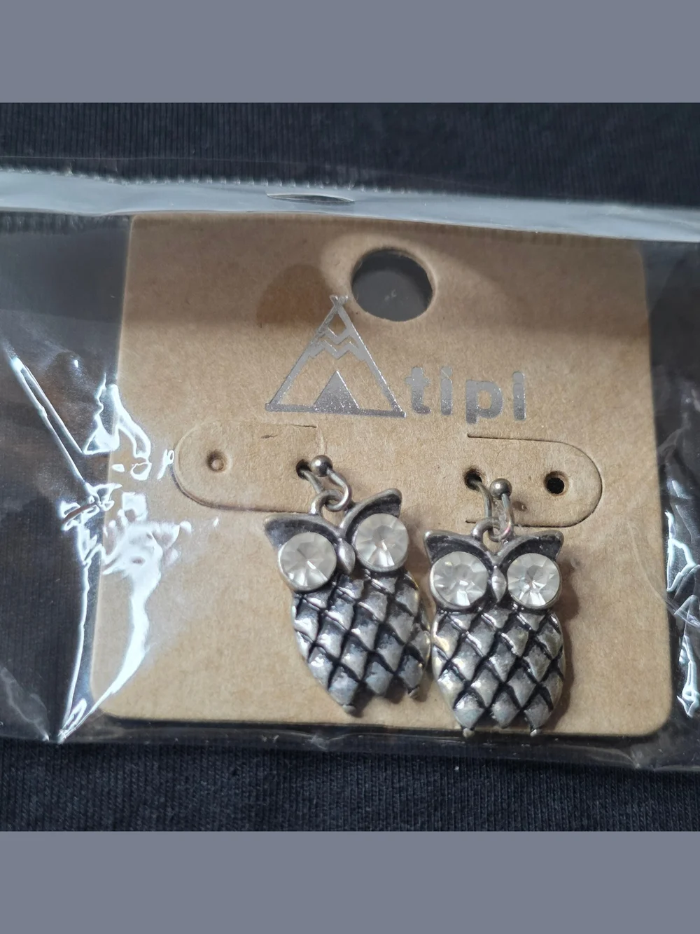 Atipl Silver Owl Drop Earrings with Crystal Eyes